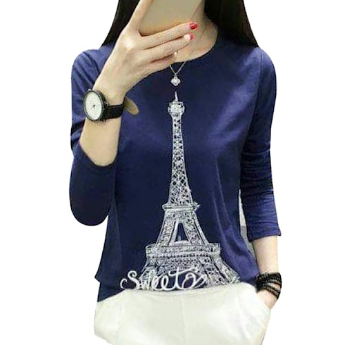 Baju Kaos Wanita Lengan Panjang EIFFEL PARIS - Navy