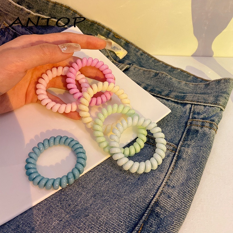 Korea Permen Warna Rambut Cincin Telepon Kawat Kepala Tali Wanita Sederhana Karet Gelang Tidak Ada Jejak Ekor Kuda Hiasan ANTOP