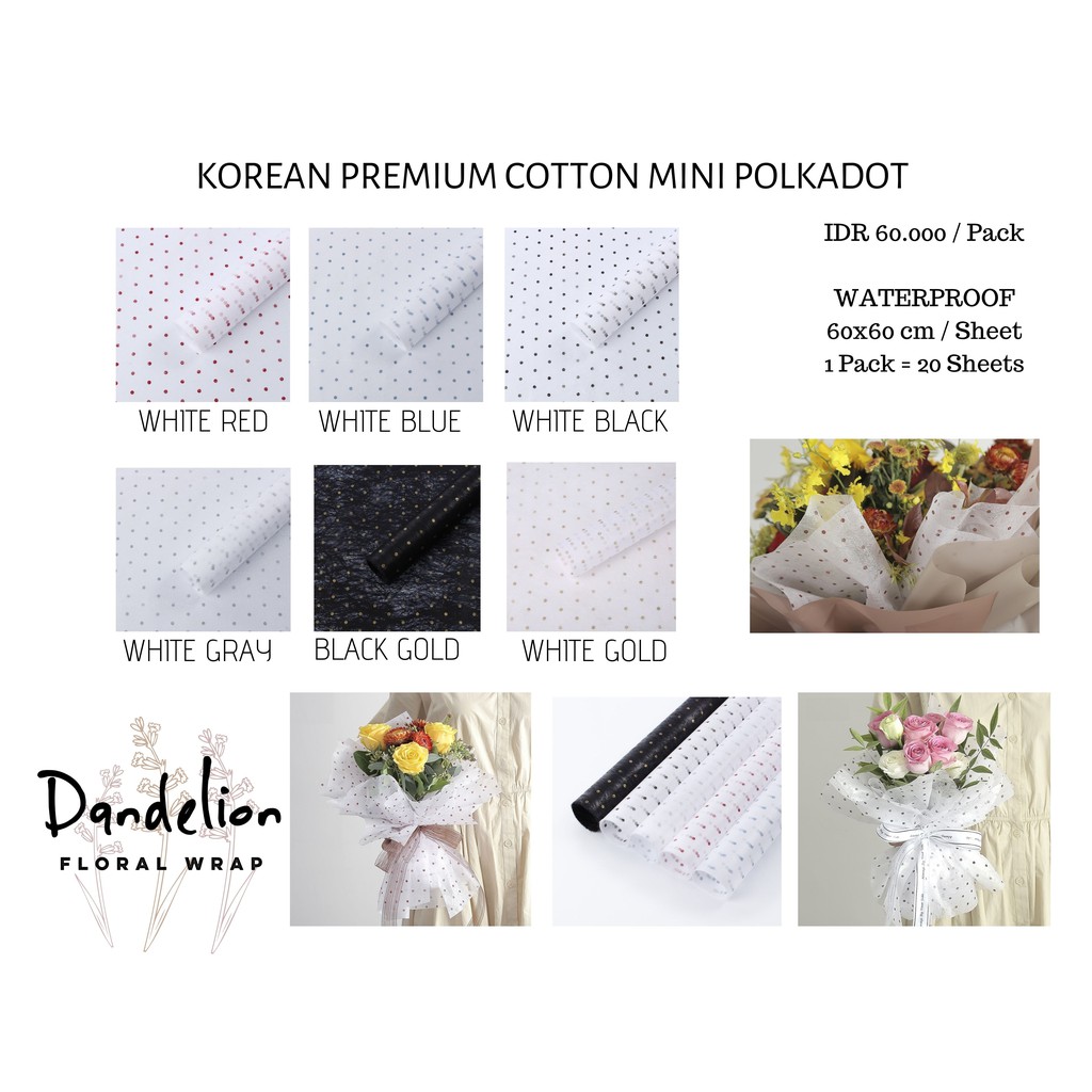 

FLOWER WRAPPING KOREAN PREMIUM COTTON MINI POLKADOT KERTAS BUKET TISSUE SERAT PEMBUNGKUS BUNGA