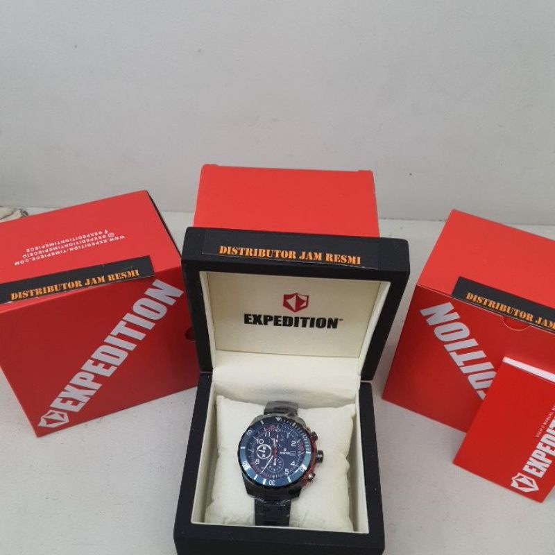 Jam Tangan Pria Expedition E6795M E 6795 M E6795 M E 6795M Blue Navy Ring Blue Stainless Cronograph