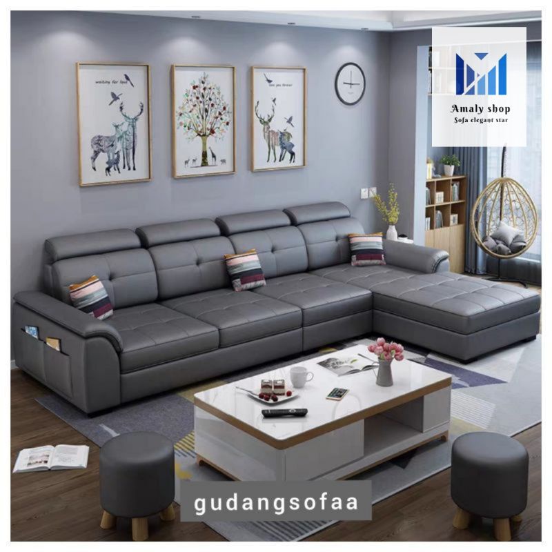 Sofa Kulit L sudut Minimalis Kualitas Premium Super Mewah Model Terbaru 2021 Sofa Keluarga Kursi Jat