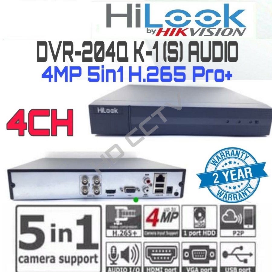 DVR HILOOK by HIKVISION 4MP 4 CHANNEL 204Q-M1 SUPPORT AUDIO