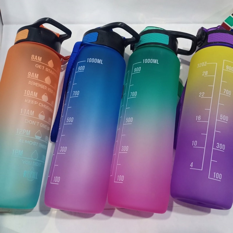 BOTOL AIR MINUM VIRAL 1L GRADASI WARNA BOTOL MINUM ANAK SEKOLAH FREE STIKER 3D BPA FREE BOTOL MINUM 