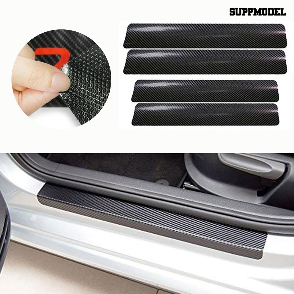 4pcs Stiker Pelindung Pintu Mobil 4D Bahan Carbon Fiber Anti Gores