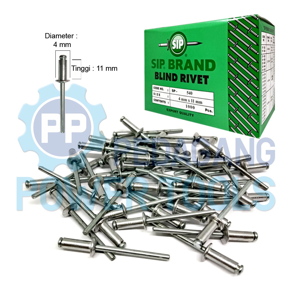 SIP 540 PAKU RIVET 4 x 11 MM BLIND RIPET RIFET TEMBAK 1 PAK 1.000 PCS