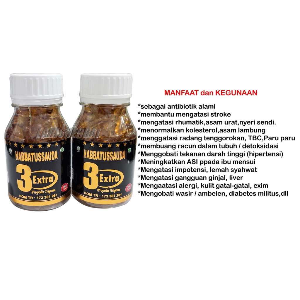 HABBATUSSAUDA 3 Extra Propolis Trigona 200 Kapsul 100% ORIGINAL