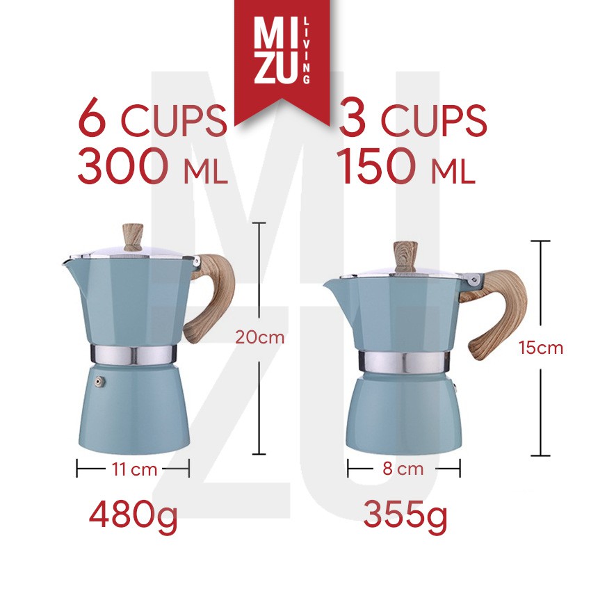 MIZU IL ROSSA Moka Pot Italian Espresso 3/6 Cups 150/300ml Teko Kopi Coffee Maker