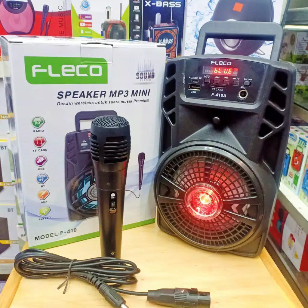 Speaker Portable Bluetooth Karaoke Portable Fleco F-410 Free Mic Kabel Original