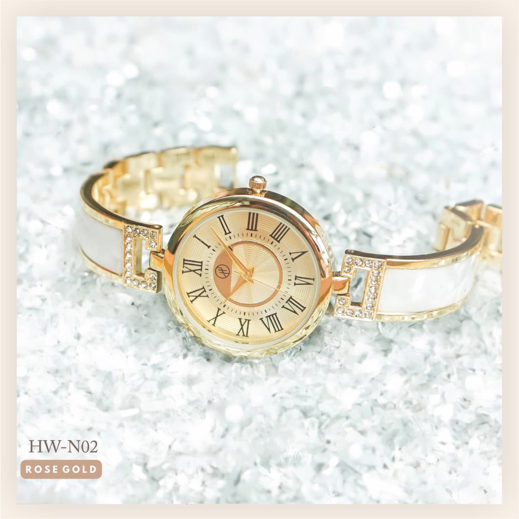 Jam Tangan Wanita Analog Romawi Hody Watch HW-N02 Bahan Stainless Steel kombinasi Ceramic