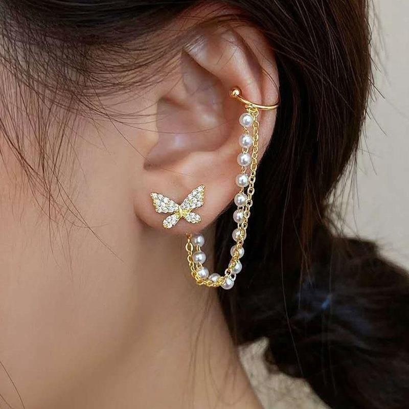 Anting Stud Desain Kupu-Kupu Aksen Berlian Imitasi Bahan Metal Untuk Wanita