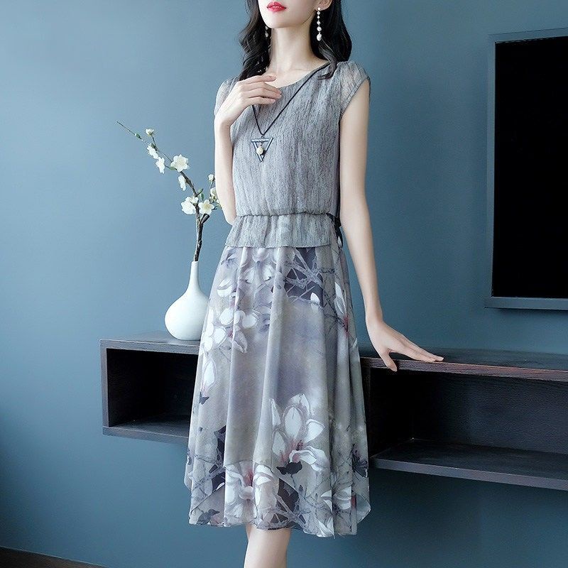 Dress korea gaun rok rok A Line b rok sifon rok motif