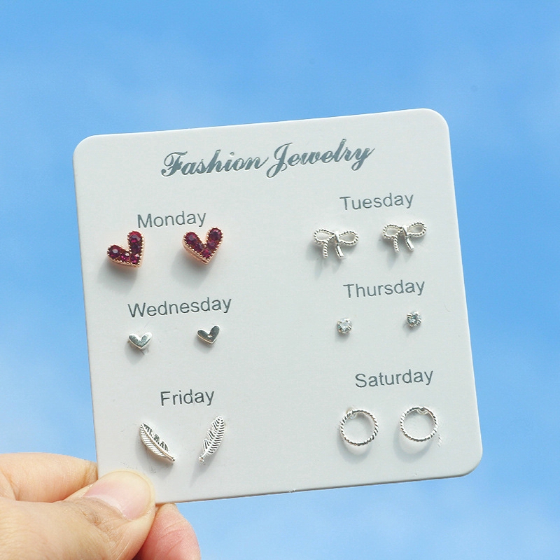 6 Pasang / 4 Pasang Anting Stud Kristal Mutiara Bentuk Bulan Bintang Bahan Alloy Gaya Korea Minimalis #7