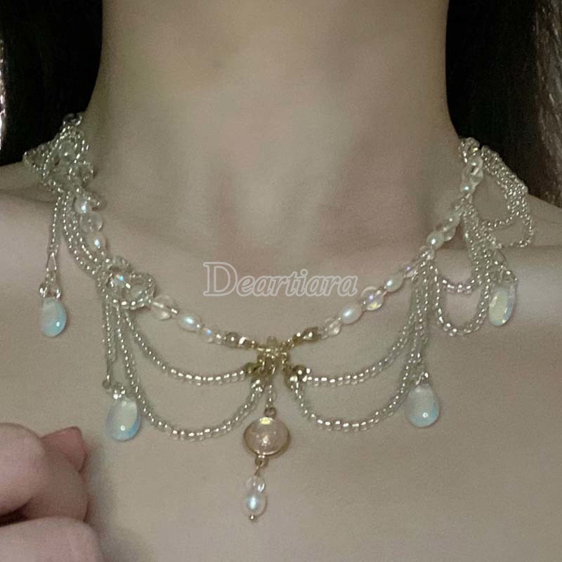 Kalung Rantai Dahi Hias Kristal Mutiara Handmade Gaya Vintage Untuk Wanita