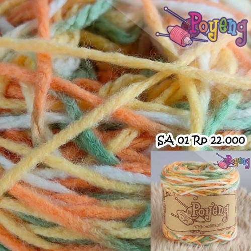Soft Akrilik Poyeng SA O1 Gradasi Orange-Hijau-Putih | Benang Rajut | Poyeng