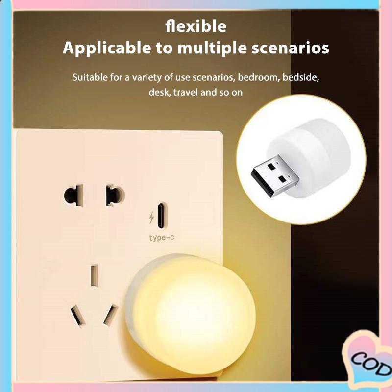 COD❤️ USB Plug Lamp Komputer Ponsel Lampu Pengisian Daya LED Pelindung Mata Lampu Baca Lampu Malam Bulat Kecil-A.one