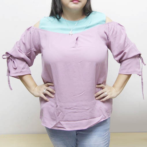 SALE atasan big size JORDANA BLOUSE JUMBO XXXL lengan puff serut bahu bolong cold shoulder diskon
