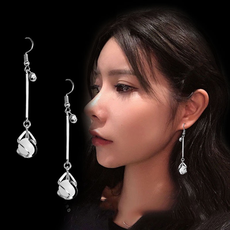 Anting Rumbai Panjang Desain Pita Opal Bahan 925 Silver Needle Gaya Korea Untuk Wanita