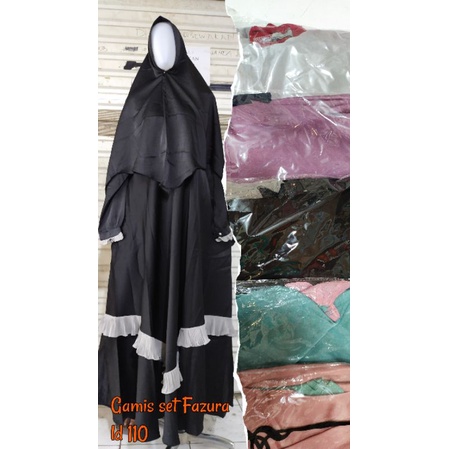 Gamis syari set khimar /gamis hitam set jilbab /gamis set hijab / gamis hitam / busana lebaran 2025 