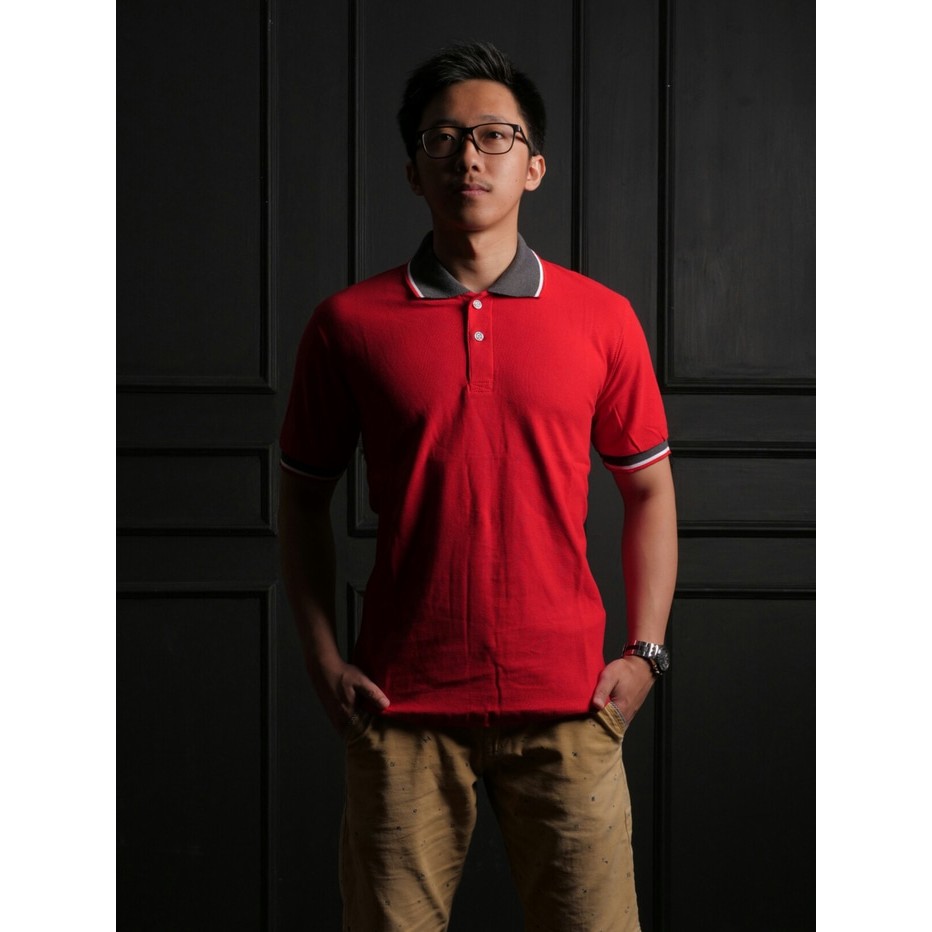 BAJU KAOS KERAH POLO SHIRT COWOK PRIA LACOSTE COTTON MERAH