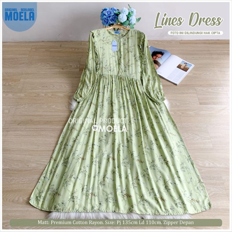 Lines Niora Dress Gamis Jumbo Allsize Busui Premium Catton Rayon Original Ori Moela Berlabel-Lines