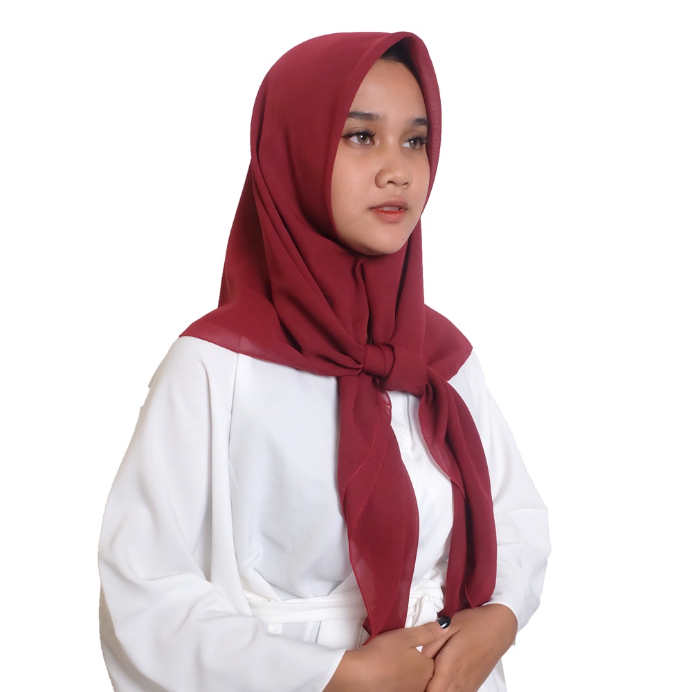 Maula Hijab - Kerudung Segi Empat Bella Square Jilbab Segiempat Paris Polos Premium-Maroon