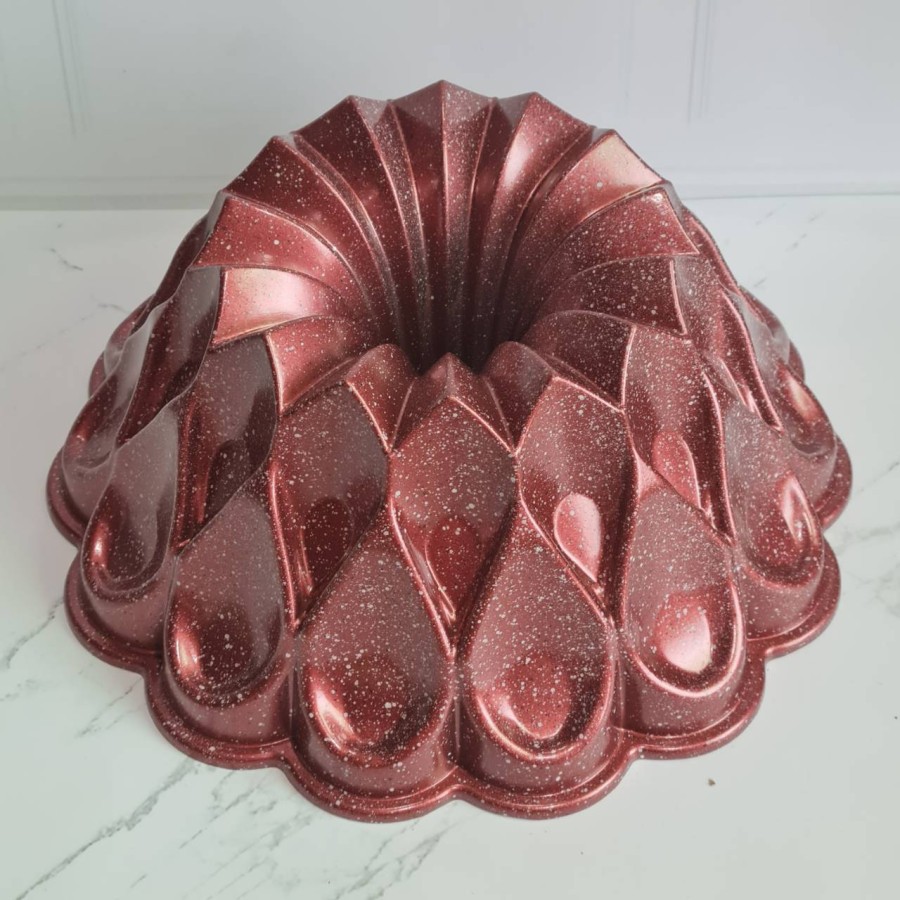 loyang kue HOTCHEF coating bundt tulban cake pan 24 cm anti lengket rose gold non stick CROWN