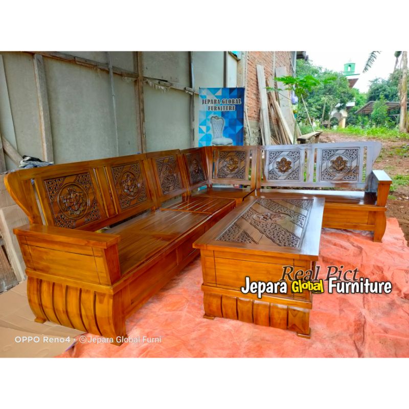 kursi Tamu sudut jati patrick ( kursi tamu L jati,kursi tamu minimalis jati murah, kursi murah )