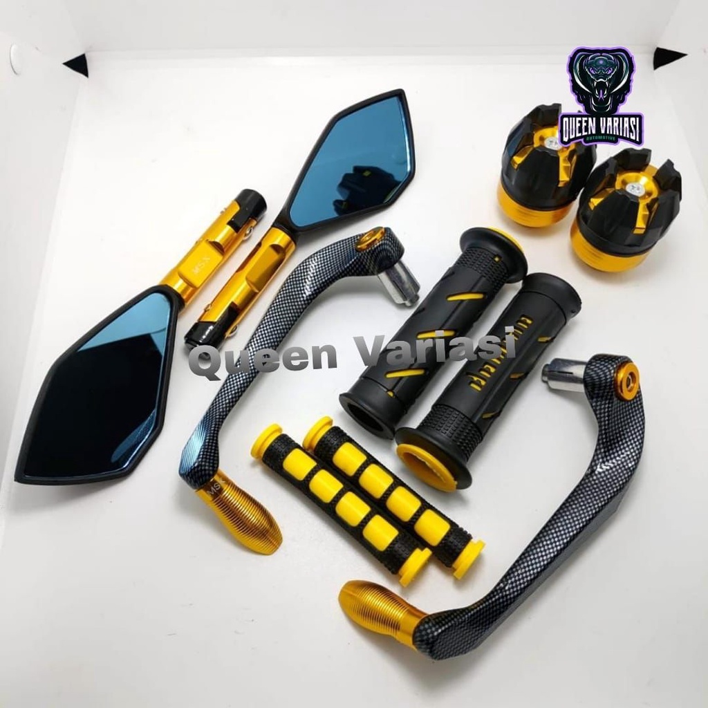 Paket Variasi Motor 5 Item Proguard Karbon Sabit Spion V2/V5 Tomok Handgrip Domino Karet Handle Rem Jalu As Roda Depan Untuk Semua Motor-4