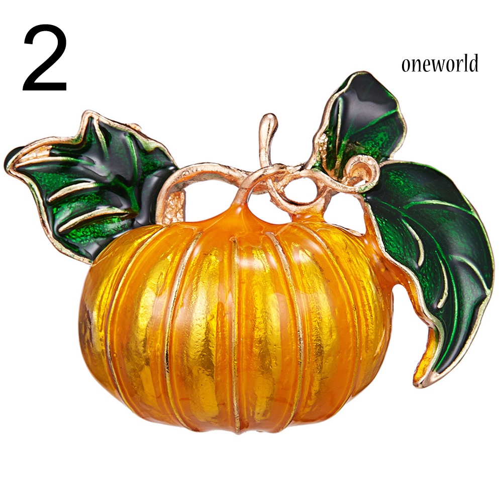 OW@ Halloween Pumpkin Rhinestone Inlaid Enamel Brooch Pin Sweater Shirt Collar Badge