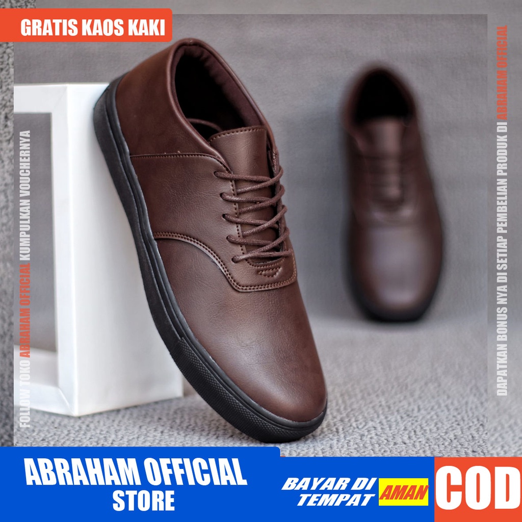 AUTENTIC - Sepatu Pria Casual Sneakers Kulit Syntetic Kerja Kantor Kondangan Cowok / Cowo Sepatu Kasual Semi Formal Kerja Kantor Kuliah Gaya Santai Keren Kekinian Original Murah Terlaris