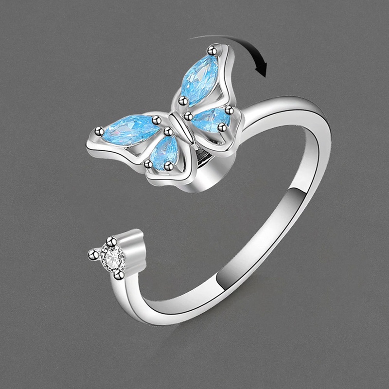 Butterfly Cincin Spinner Fidget Zircon Kristal Bentuk Kupu-Kupu Gaya Vintage Anti Stress Untuk Wanita