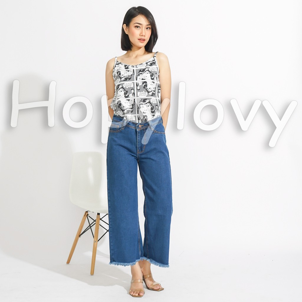 HOPYLOVY - Tanktop Wanita Tali Satu Motif Komik Lucu