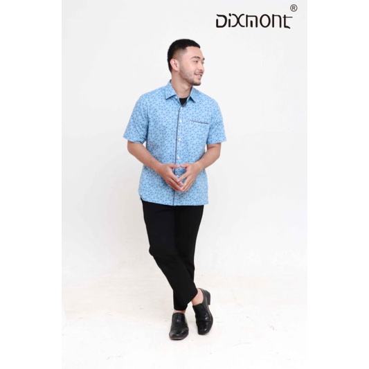 Dixmont Kemeja Pria Basic Formal Motif Lengan Pendek Hem MS01121