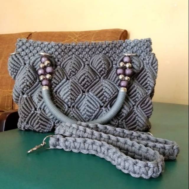 TAS RAJUT ASLI / TAS BENANG (mutiara)