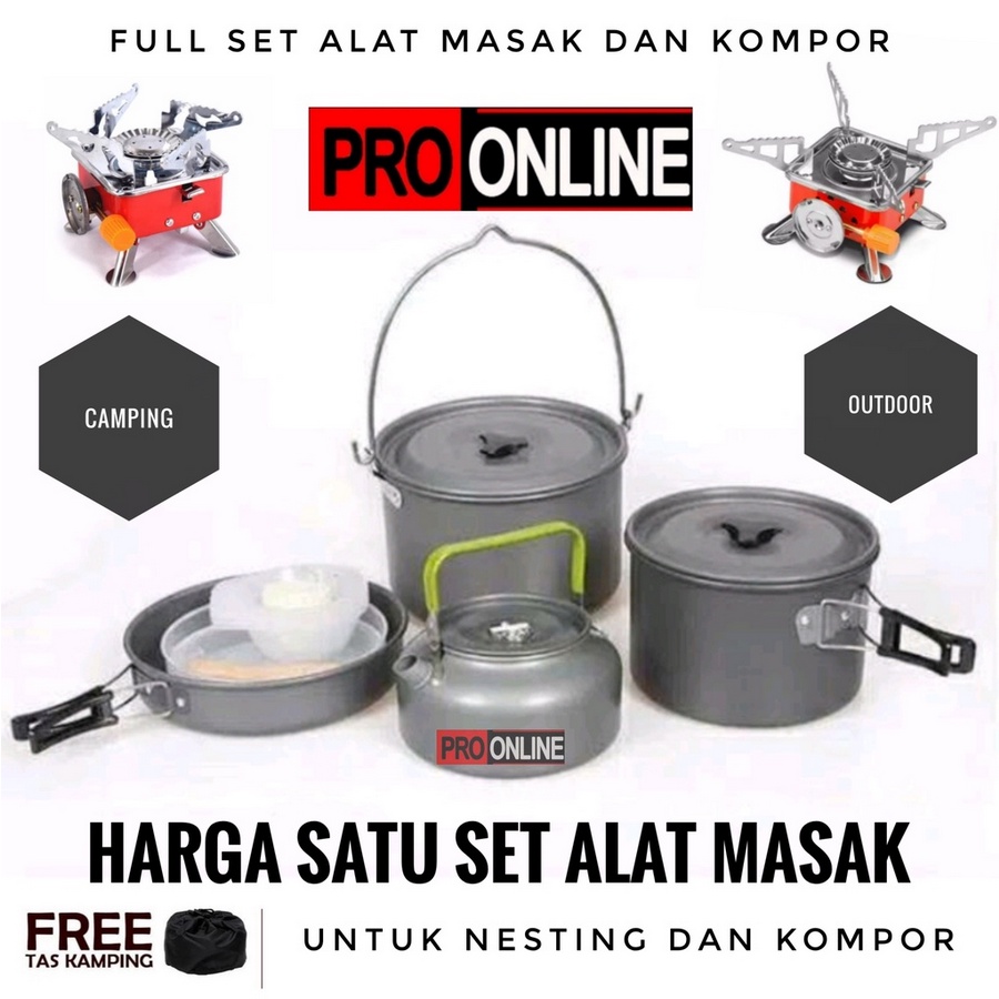 Paket Cooking set - nesting alat masak kompor camping DS 700