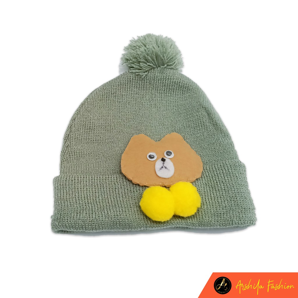 Kupluk Bayi Pom pom Satu  Kupluk Rajut Bayi  Motif Boneka lembut Umur 0- 3 Tahun