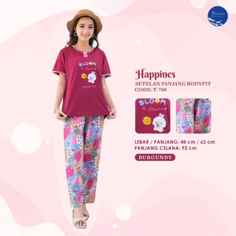 TERMURAH FOREVER Sweet Concept Setelan Baju Tidur Babydoll Celana Panjang Body Fit All Size T 788