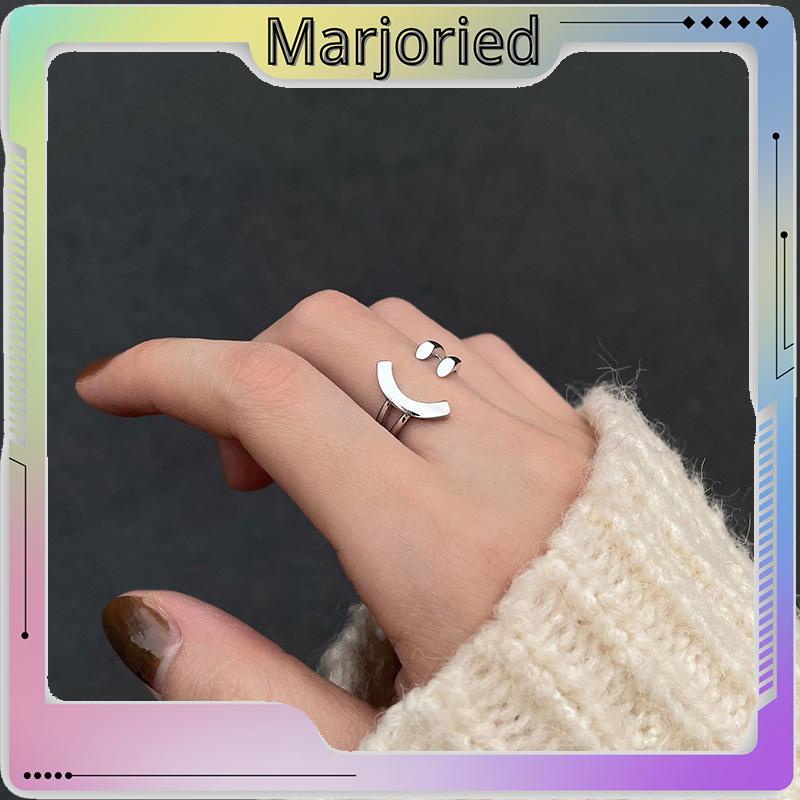 Cincin Model Terbuka Adjustable Desain Smiling Face Warna Silver Untuk Wanita-MJD