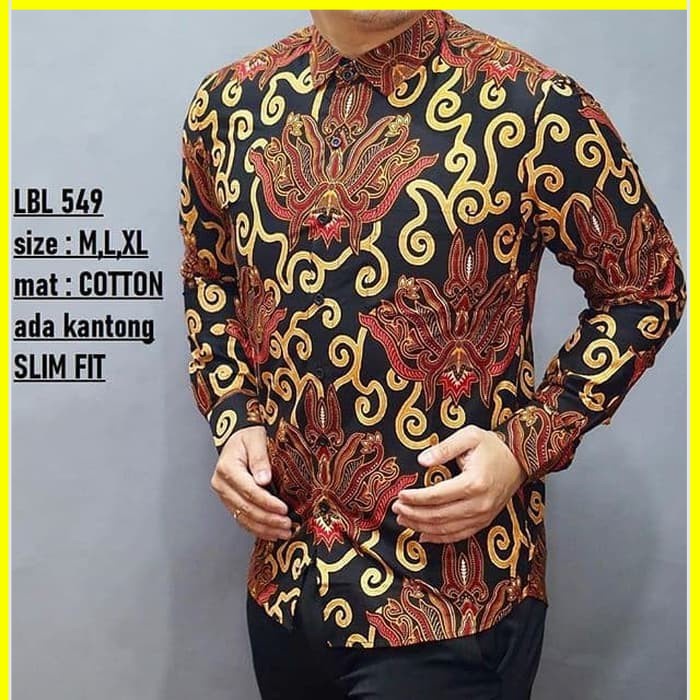 KEMEJA PRIA BATIK LENGAN PANJANG HEM BAHAN KATUN HALUS 40S LBL 549 MEWAH PREMIUM BAJU ELEGANT SIZE M L XL  SKU MS PENDEK JAKARTA PLATINUM