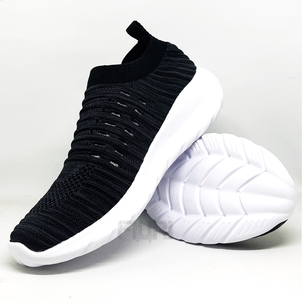 FIURI - ANDO ORIGINAL - ALBION HITAM 39-43 - SEPATU SNEAKERS PRIA - SEPATU OLAHRAGA PRIA - SEPATU KNIT RAJUT PRIA - SEPATU JOGGING PRIA - SEPATU SPORT - SEPATU SLIP ON PRIA - SEPATU COWOK