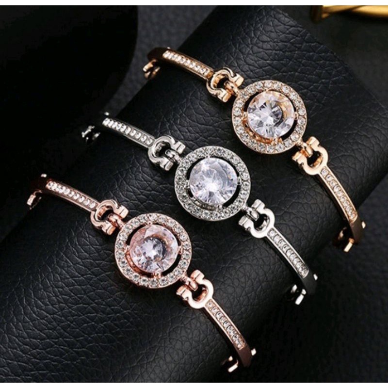 gelang rantai lapis emas/silver dengan berlian imitasi individual elegan