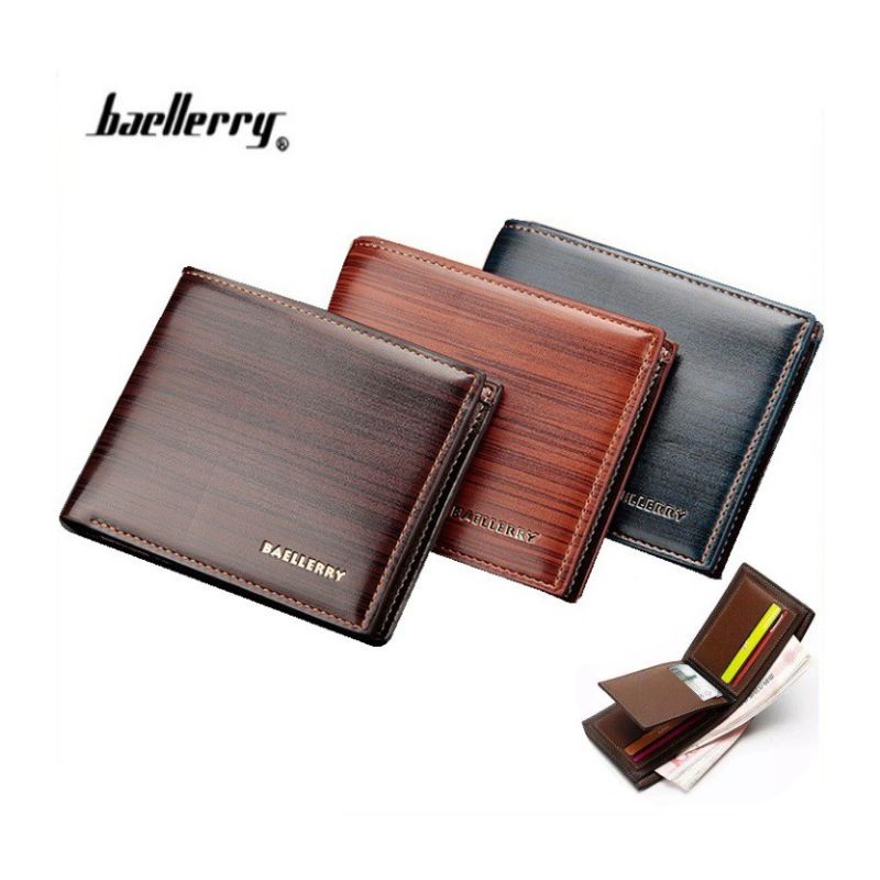 BAELLERRY Dompet Pria Dompet Lipat Kulit Kilap IMPORT 6 Slot