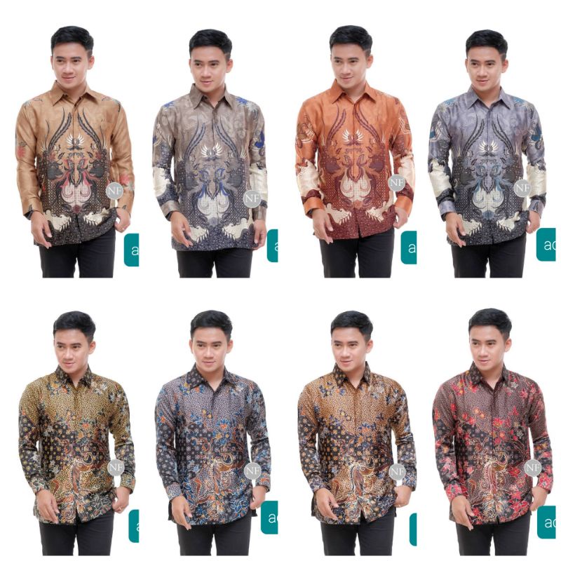 kemeja batik pria semi sutra lengan panjang 100% tidak luntur pake puring full