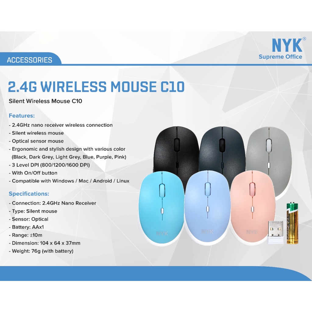 NYK Supreme C10 Mouse Wireless 2.4G Silent Click