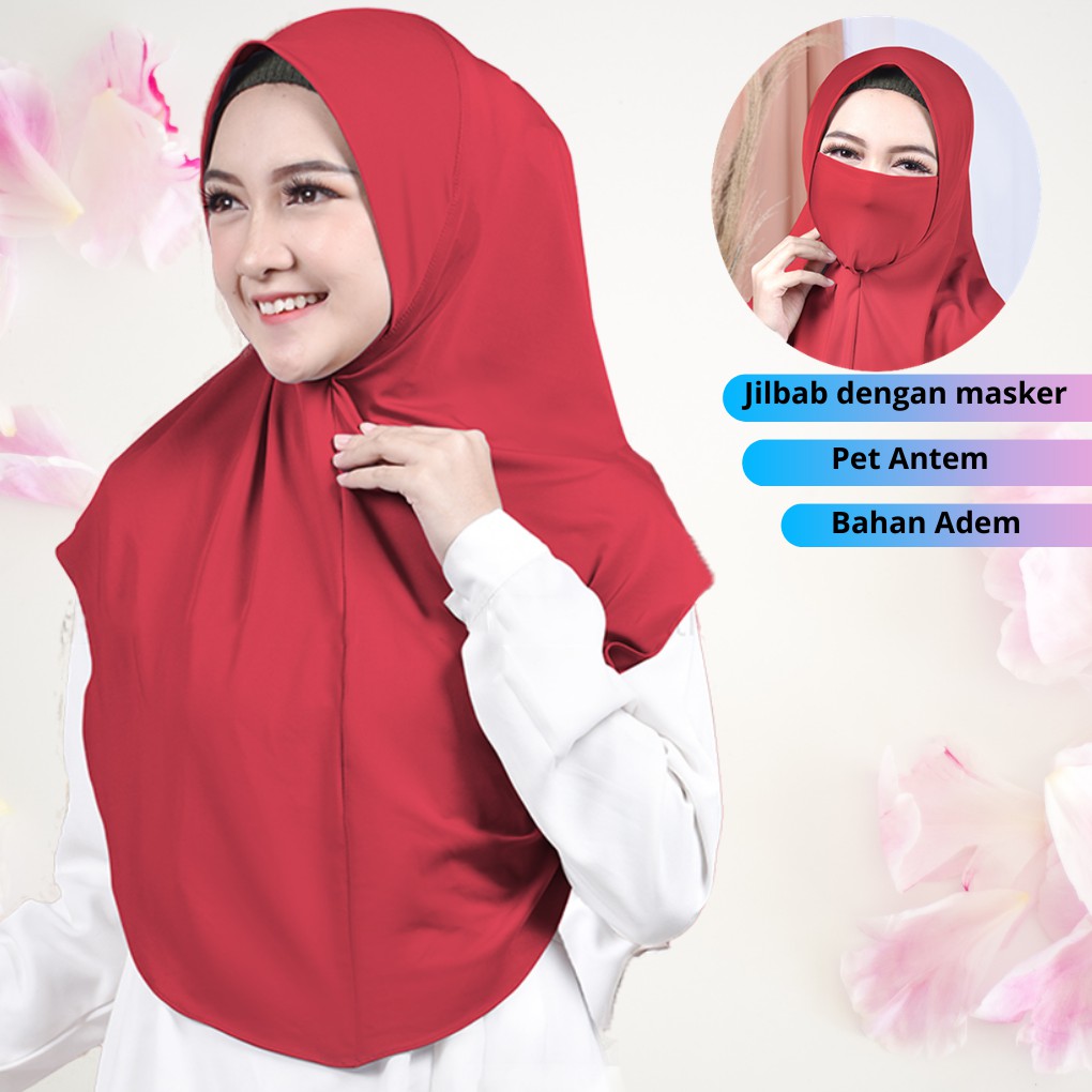 JILBAB HIJAB KERUDUNG LANGSUNG INSTANT CADAR MASKER SOFT PET/PED 2IN1 JERSEY ADEM ORIGINAL