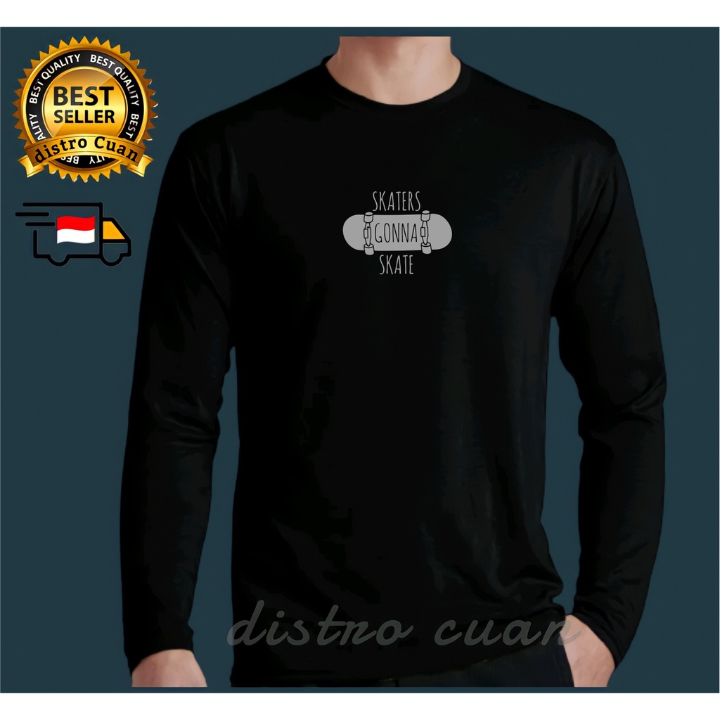 Baju Kaos T-Shirt Distro Lengan Panjang Pria Wanita Dewasa Skaters Gonna Print Grey Baju Kaos Murah 