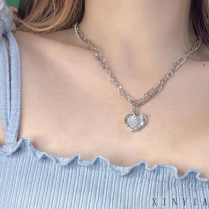 【Bayar di tempat】2023 Hati Multilayer Kalung Cinta Love Emas Fashion Korea Lucu Necklace Pendek Wanita Gadis Hadiah Perhiasan Aksesoris Murah  Zircon