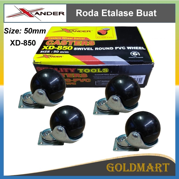 Roda Bulat 2 inch 4 pcs 50mm - Xander Roda Etalase Troli Gerobak (Hidup)