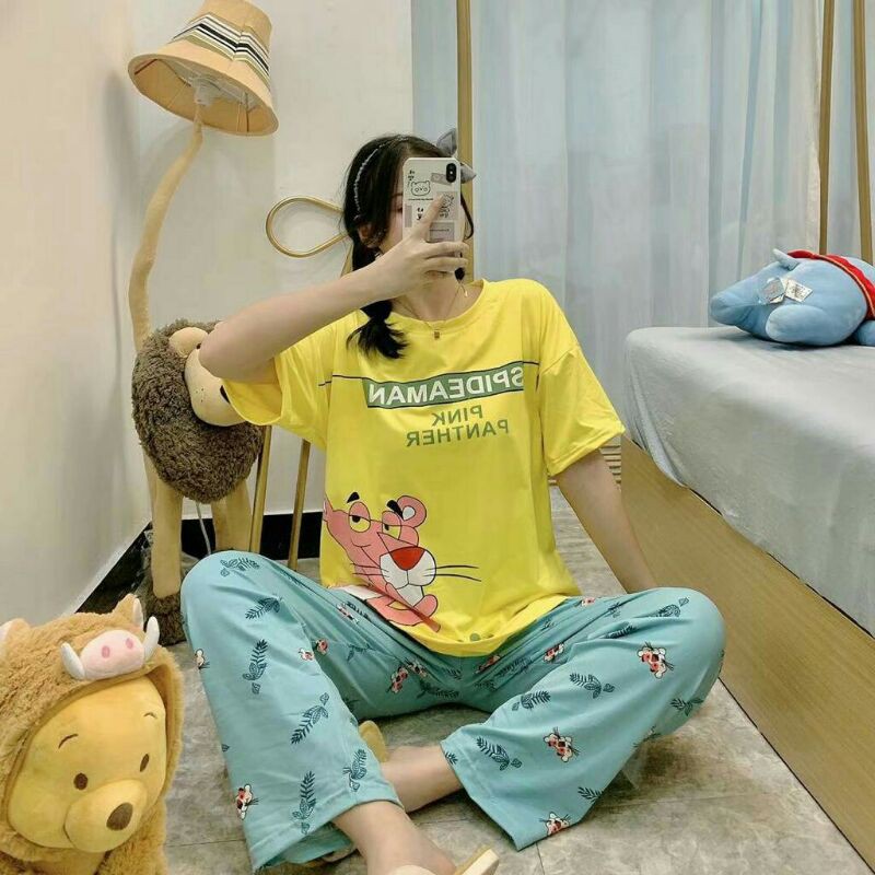 Piyama CP yellow SPIDEAMAN (L to XXL) Piyama Oversize Bahan Kaos Lengan Pendek Baju Tidur Wanita