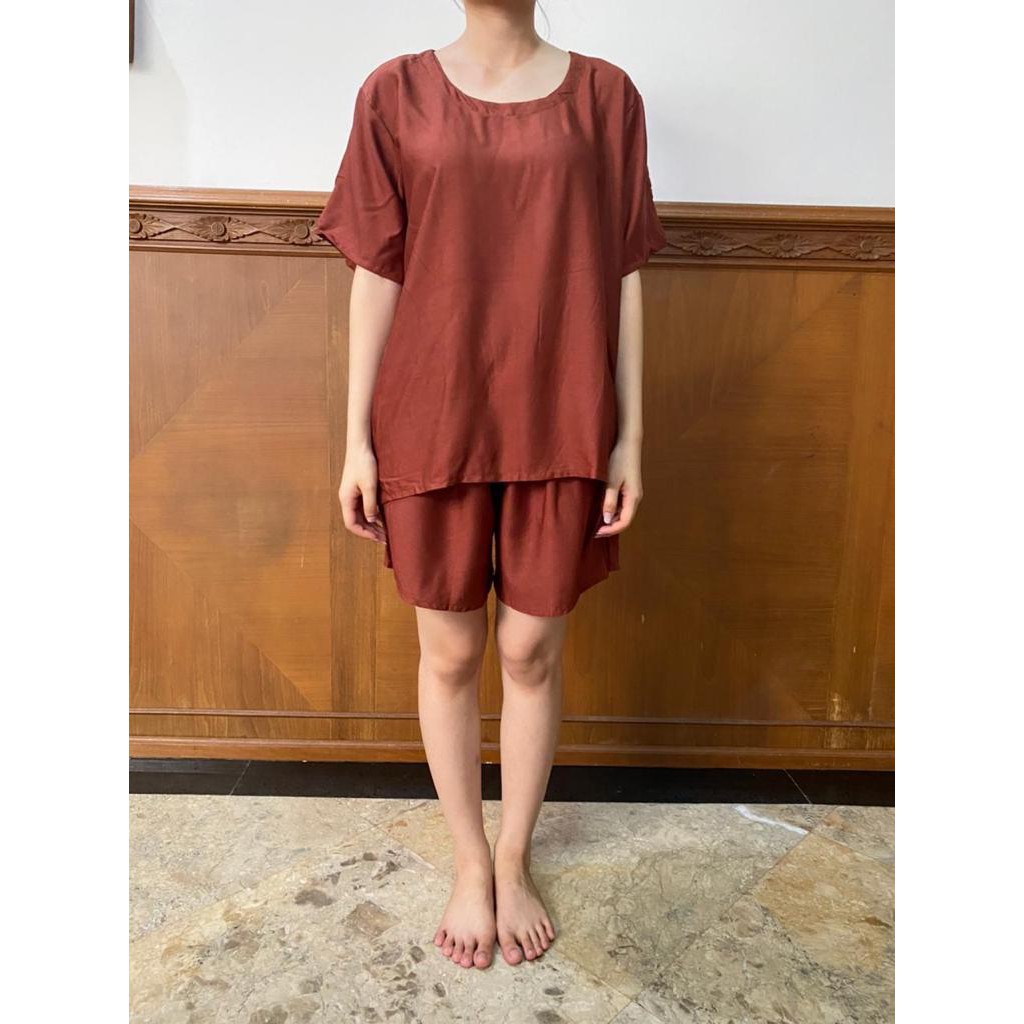 Daily Set / Pajamas Set / Piyama Set  - Tangan Pendek , Celana Pendek (SU)-Cokelat Tua